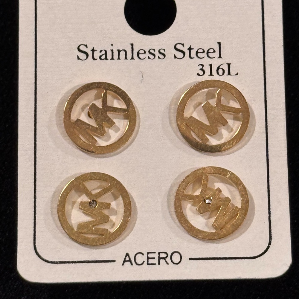 Fashion Jewelry Gold Stainless Steel 2 pair Monogram Earring Set